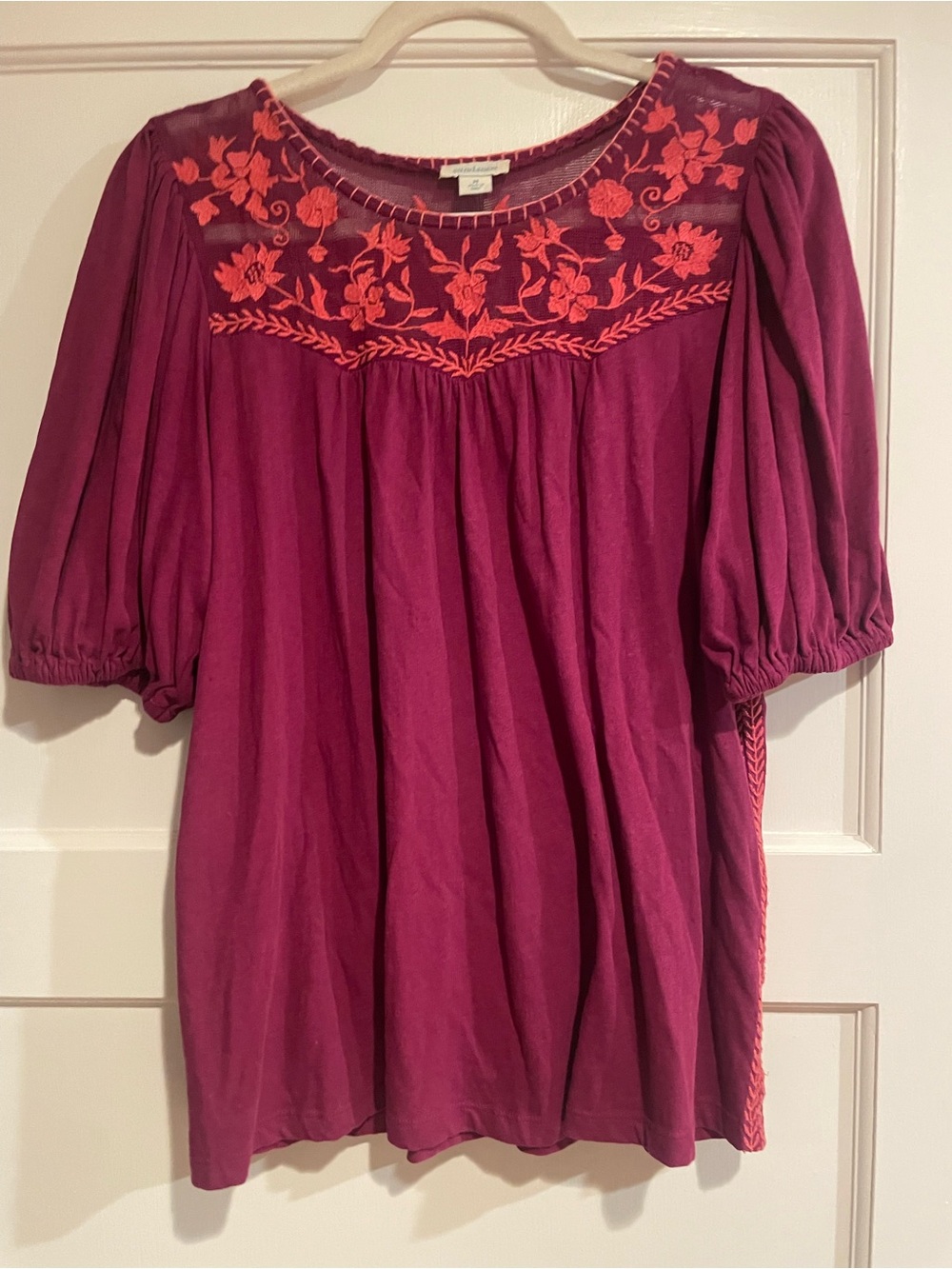 Sundance Burgundy Blouse with Coral Embroidery - Picture 2 of 5
